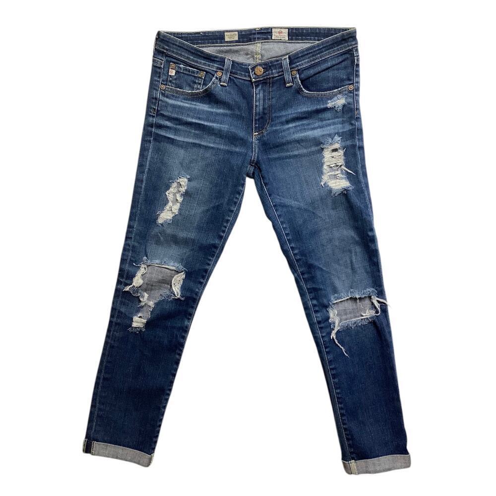 AG adriano Goldschmied stilt cigarette roll-up distress midrise jeans‎